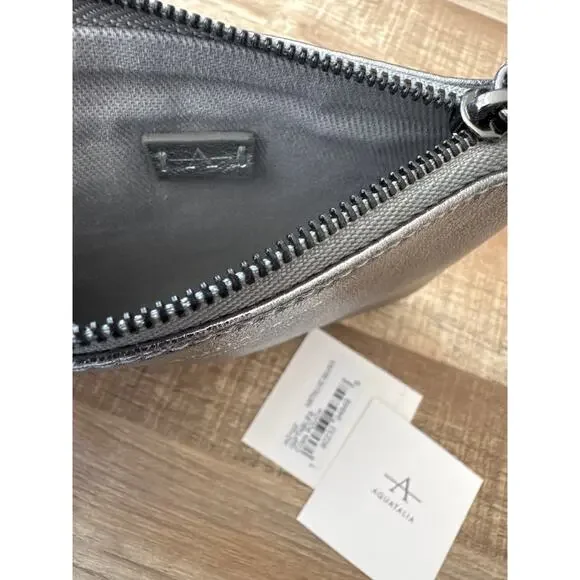 NWT Designer Aquatalia Silver Metallic Leather Clutch - Picture 3 of 3